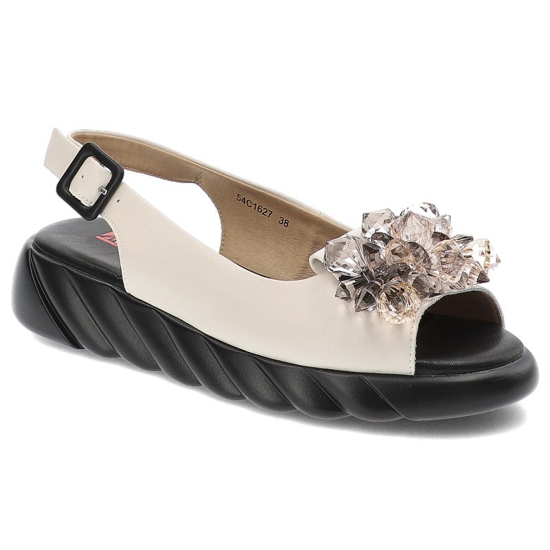 Beżowe Sandały Artiker Stylowe Obuwie Damskie Z Kryształami