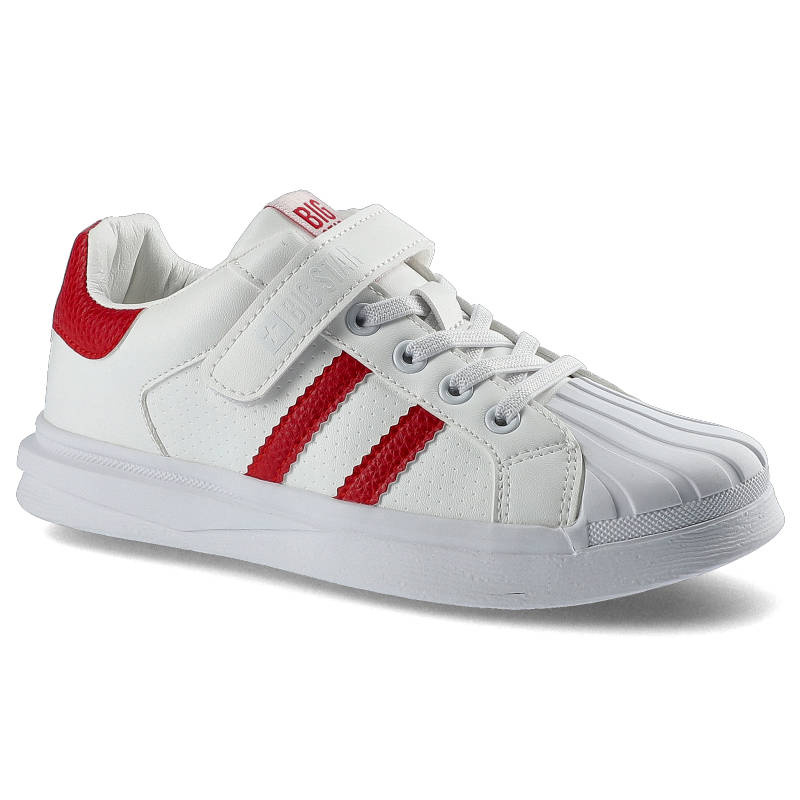 Trampki damskie Big Star, wykonane z materiału syntetycznego z zapięciem na rzep i sznurowaniem gumowym noskiem, biało-czerwone, GG374020