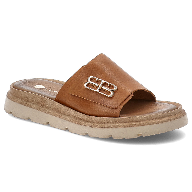 Brązowe Klapki Armodo Stylowe Obuwie Damskie Ze Skóry Naturalnej