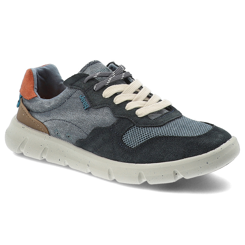 Sneakersy męskie Jeep, codzienne i sportowe na platformie z okrągłym noskiem sznurowane, niebieskie, JM51004A-100