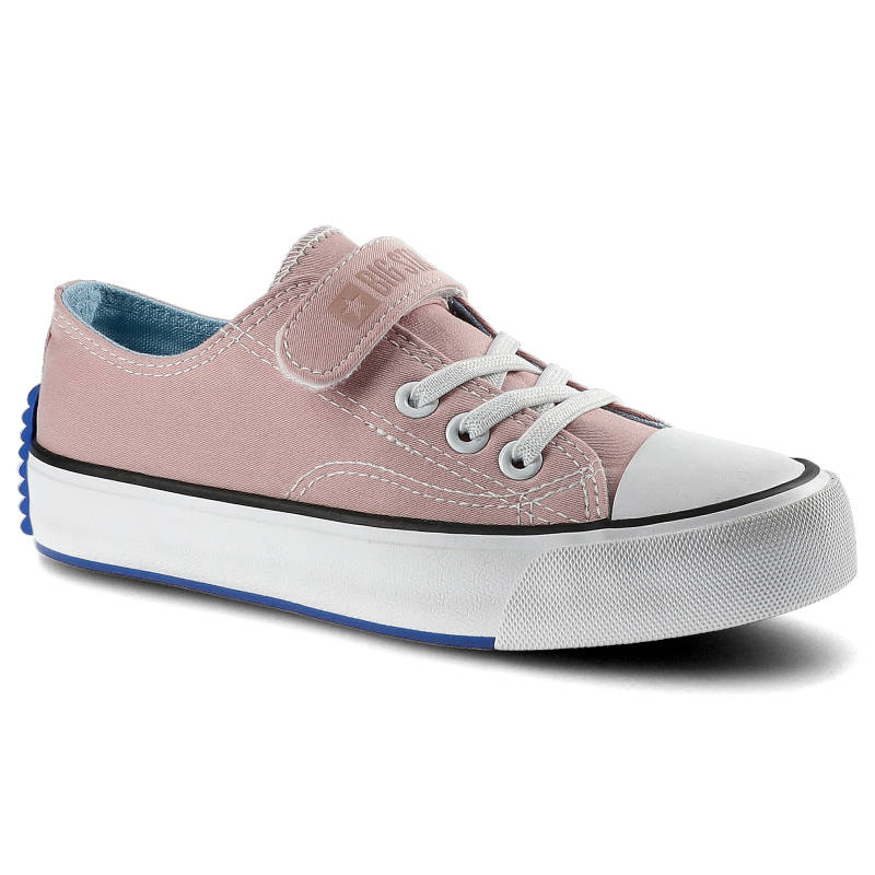 Trampki damskie Big Star, z klasycznym sznurowaniem uzupełnionym paskiem na rzep gumowym noskiem oraz płaską podeszwą z wyraźną fakturą, jasnoróżowe,