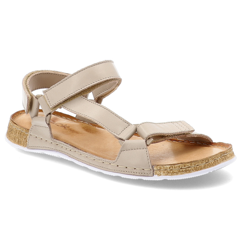 Sandały damskie Wasak, skórzane na platformie na rzep z miękkimi wkładkami, beżowe, 782