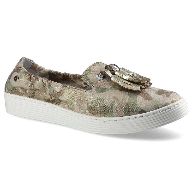 Mokasyny damskie Lemar, wsuwane ze skóry naturalnej, beżowo-złote, 10077