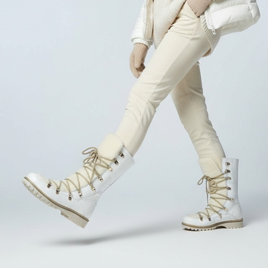 Śniegowce damskie Kampa, cholewka ze skóry licowej sznurowane z metalowymi przelotkami ocieplenie futerkiem bieżnikowana podeszwa, białe, Z662-444-51