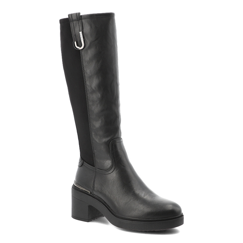 Kozaki damskie Jeep, wysoka cholewka na klocku z okrągłym noskiem i zapinane na zamek, czarne, JL52611A-062