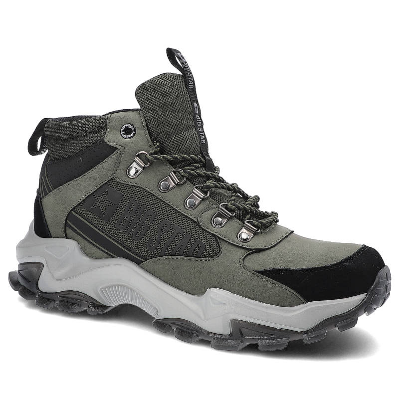 Trekkingi unisex Big Star, skóra ekologiczna i materiał tekstylny wysoka cholewka sznurowanie wzmocniony nosek i pięta podeszwa z bieżnikiem i amorty