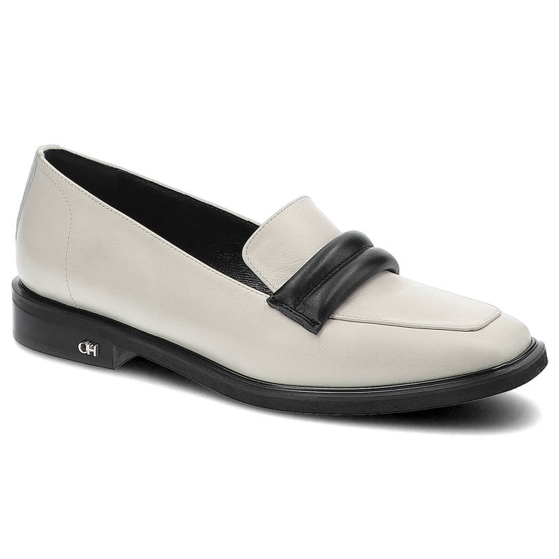 Półbuty damskie Chebello, gładka cholewka z kontrastowym paskiem na podbiciu wsuwany fason bez sznurowania, beżowe, 2899