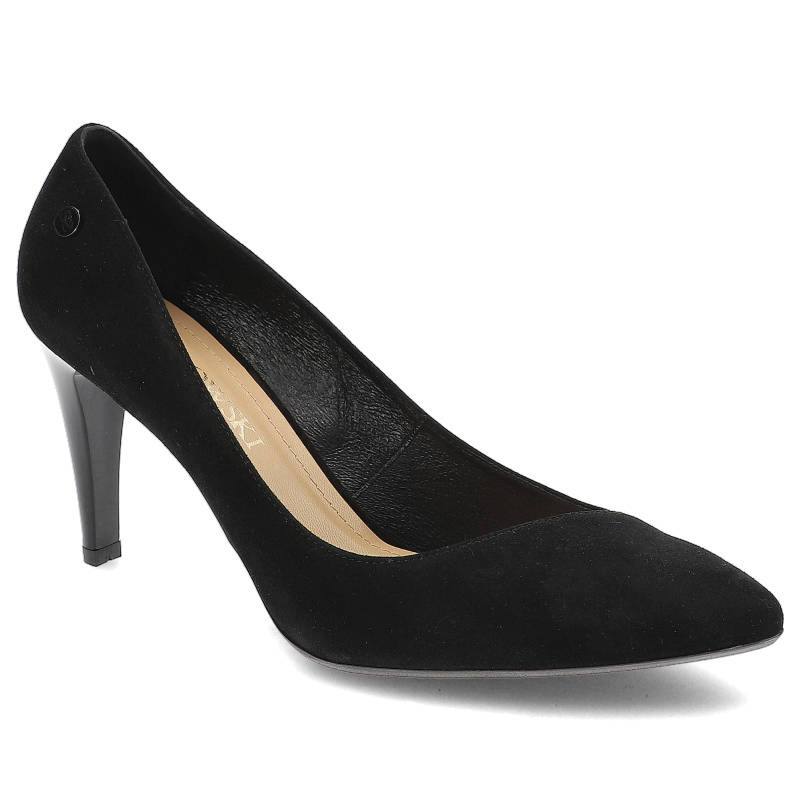 Szpilki damskie Szydłowski, skóra zamszowa wsuwane i na szpilce, czarne, 1535-Czarny-Z-1