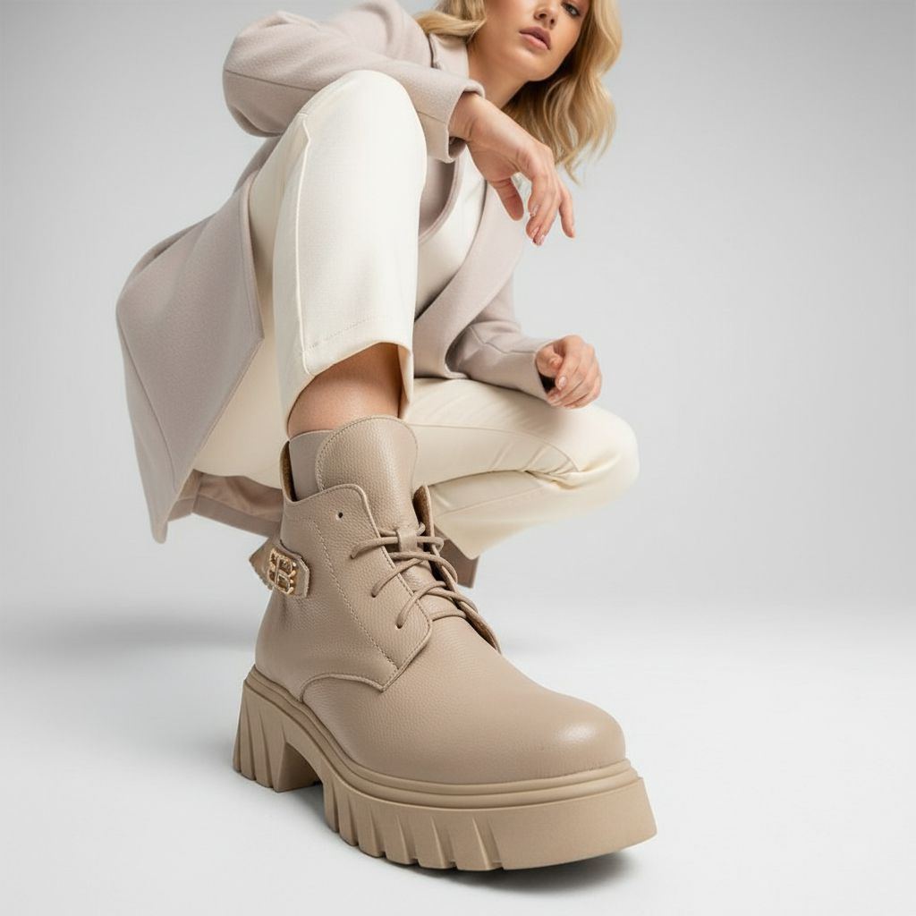 Beżowe Botki Armodo Modne Obuwie Damskie