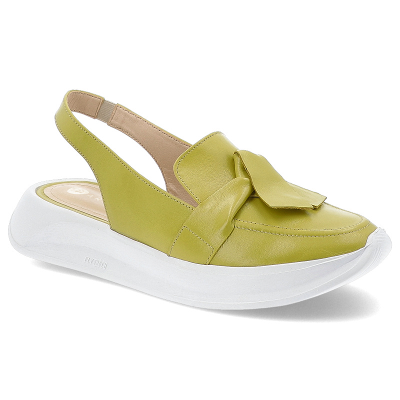 Sandały damskie Armodo, ze skóry naturalnej na platformie z pełnym przodem wsuwane, limonkowe, 1368-2753