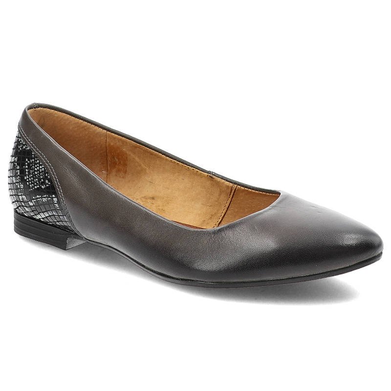 Baleriny damskie Maciejka, z naturalnej skóry z miękką cholewką wsuwanym krojem oraz elastyczną podeszwą, szare, 01627-03-00-5