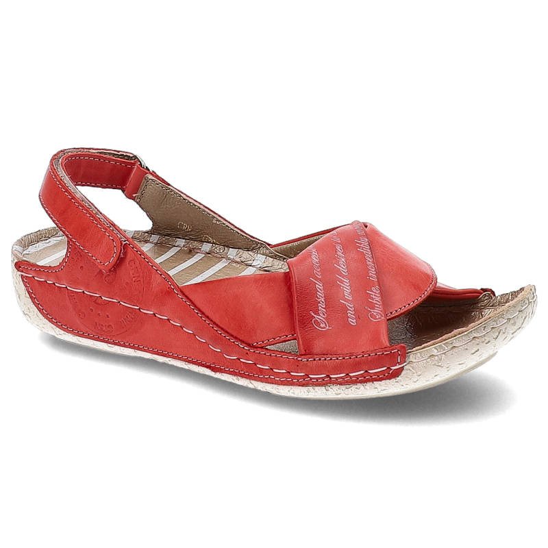 Sandały damskie Carinii, ze skóry naturalnej i zapinane na rzep, amarantowe, B1122_-875-000-000-673