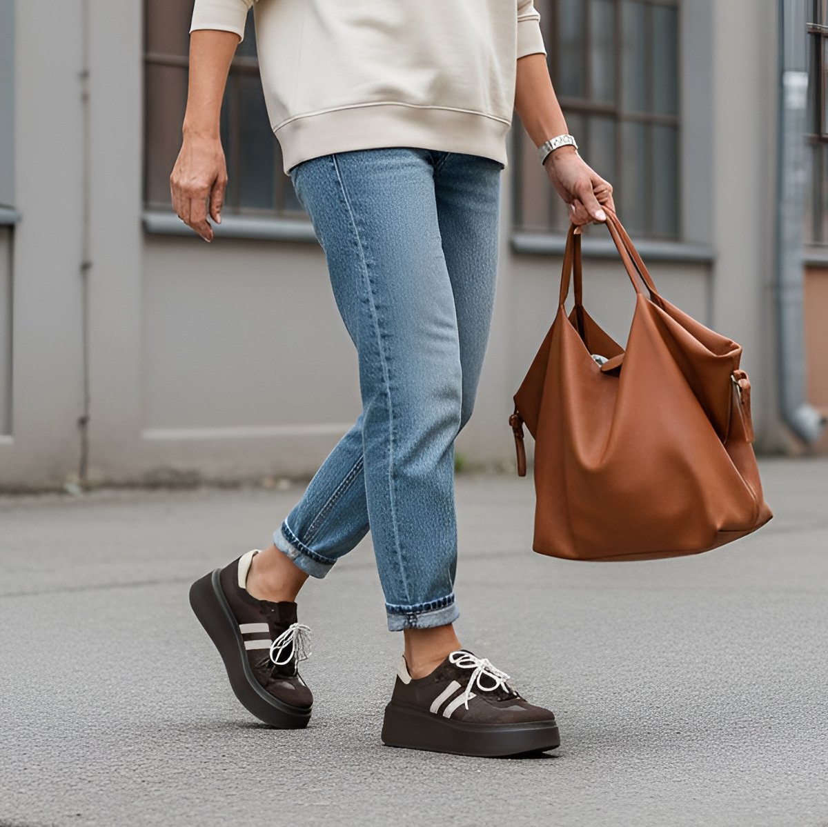 Sneakersy damskie Armodo, na wysokiej platformie i sznurowane z wygodnymi wkładkami, czekolada, N1068S10