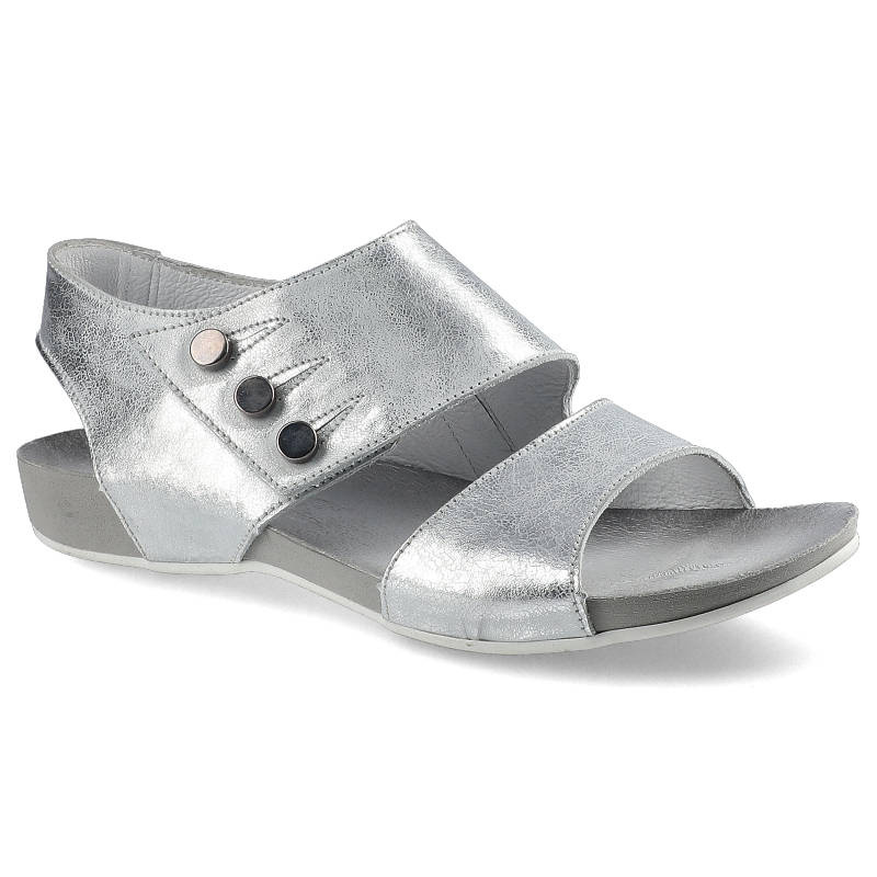 Sandały damskie Lemar, ze skórzaną wkładką i zapinane na rzep, srebrne, 40098