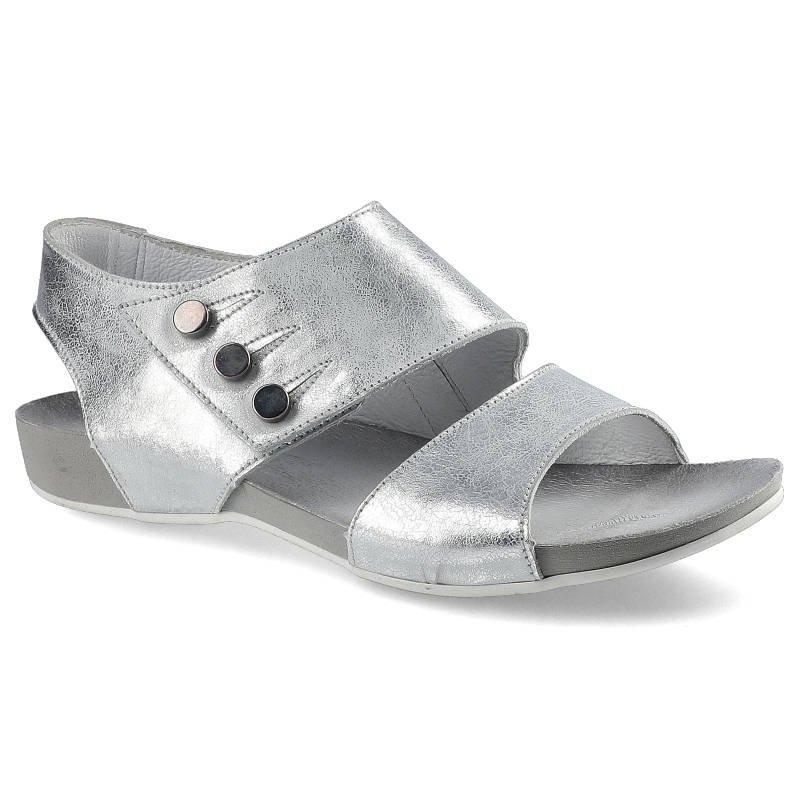 Sandały damskie Lemar, ze skórzaną wkładką i zapinane na rzep, srebrne, 40098