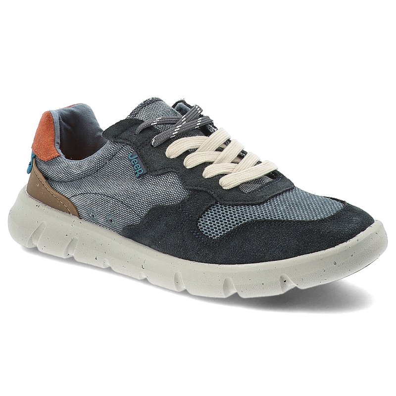 Sneakersy męskie Jeep, codzienne i sportowe na platformie z okrągłym noskiem sznurowane, niebieskie, JM51004A-100