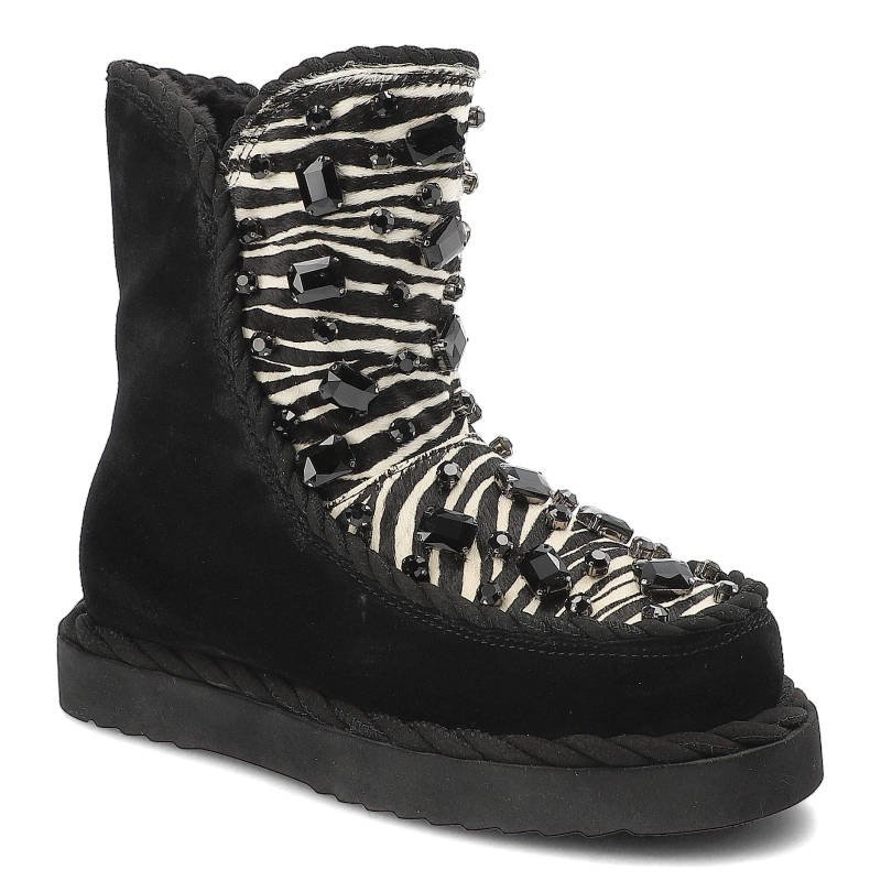 Botki damskie Alma en Pena, cholewka z miękkiego zamszu o z kontrastowym plecionym panelem z przodu gruba podeszwa o jednolitej konstrukcji, combi‑cz