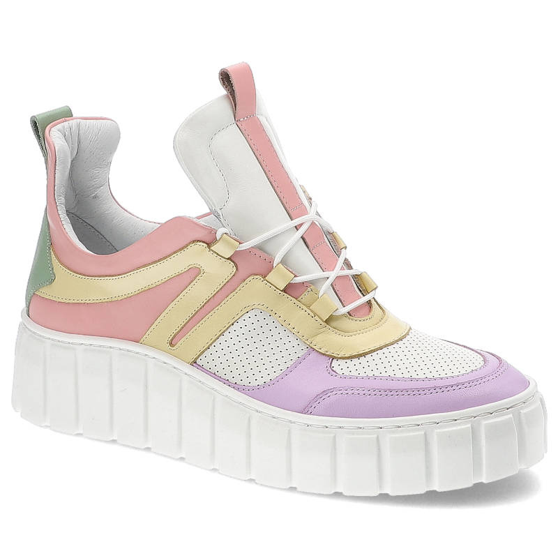 Sneakersy damskie Armodo, materiał syntetyczny i tekstylny z łączoną perforowaną cholewką sznurowanym zapięciem, multikolor, 3847-H42-534-H43-H38