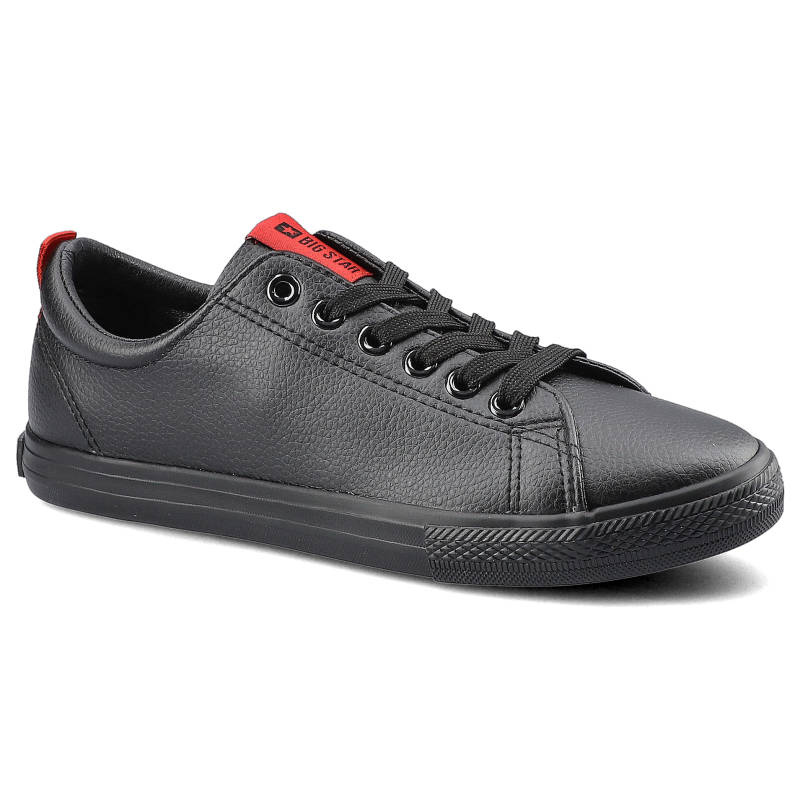 Trampki damskie Big Star, gładka skóra ekologiczna ze sznurowaniem i na płaskiej podeszwie, czarne, DD274687