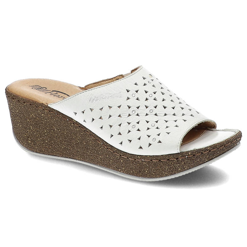 Białe Klapki Florance Wygodne Skórzane Buty