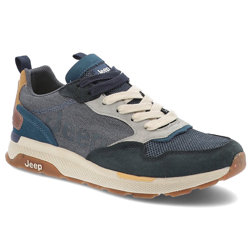 Sneakersy męskie Jeep, codzienne i sportowe na platformie skórzane sznurowane, niebieskie, JM51060A-100