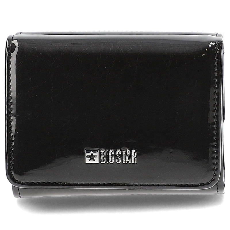 Portfel damski Big Star, zamykany na zatrzask kompaktowy format lakierowane wykończenie przegrody na karty, czarny, KK674018