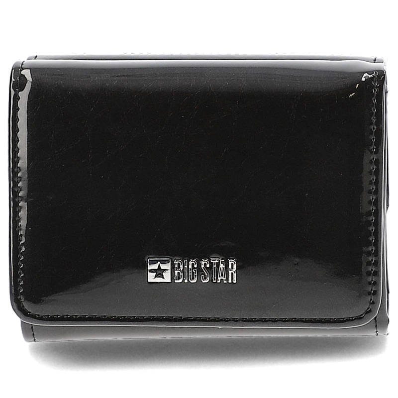 Portfel damski Big Star, zamykany na zatrzask kompaktowy format lakierowane wykończenie przegrody na karty, czarny, KK674018
