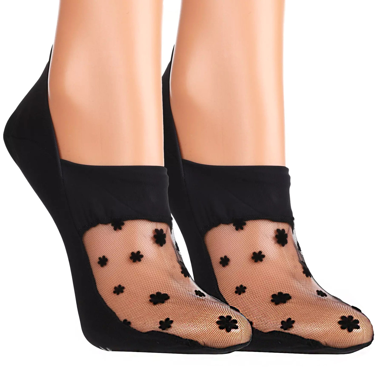 Baleriny damskie Moraj, niskie z siateczką we wzorki i elastyczne 3 pary, czarne, CDB250-004