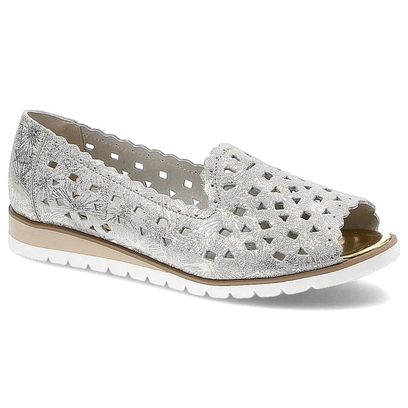 Półbuty damskie Pollonus, ażurowe wsuwane i odkrytymi palcami, złote Margarita, 5-1048-001