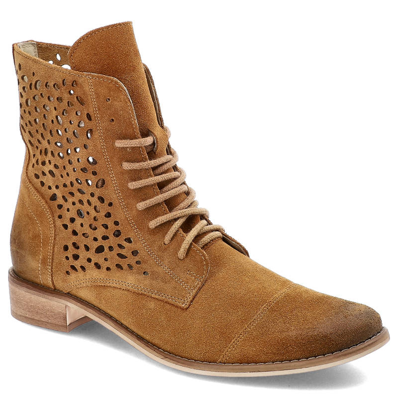 Botki damskie Exquisite, skórzane na płaskim obcasie, rude, 1122