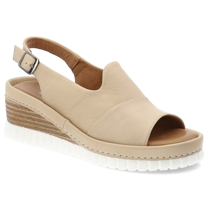 Sandały damskie Artiker, skórzane na koturnie lekkie i wygodne ze sprzączką, beżowe, 56C0919