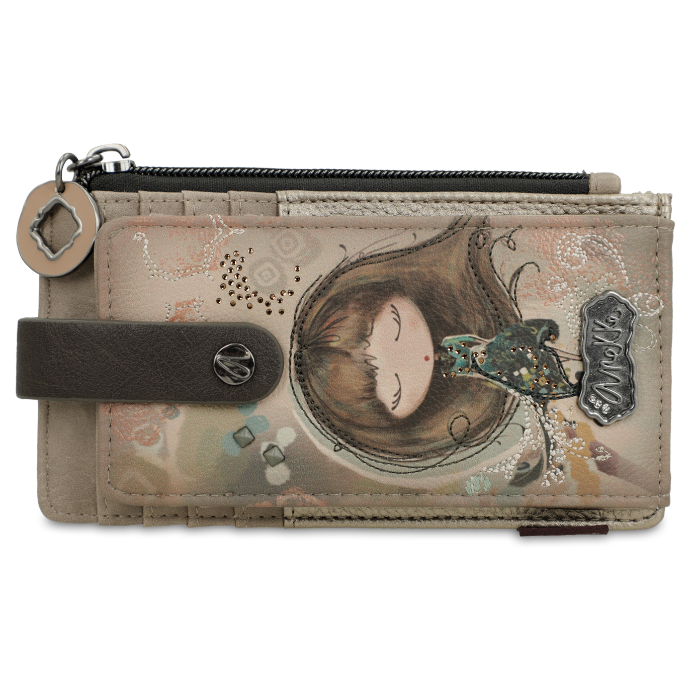 Etui na karty damskie Anekke, z bezpiecznym zapięciem z miejscem na zdjęcia kompaktowe, brązowe, 41709-013