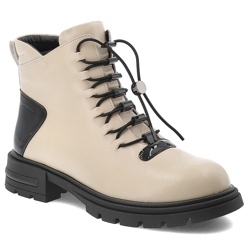 Botki damskie Artiker, skórzane licowe z okrągłym noskiem i na płaskim obcasie zapinane na zamek, beżowe, 55C0106