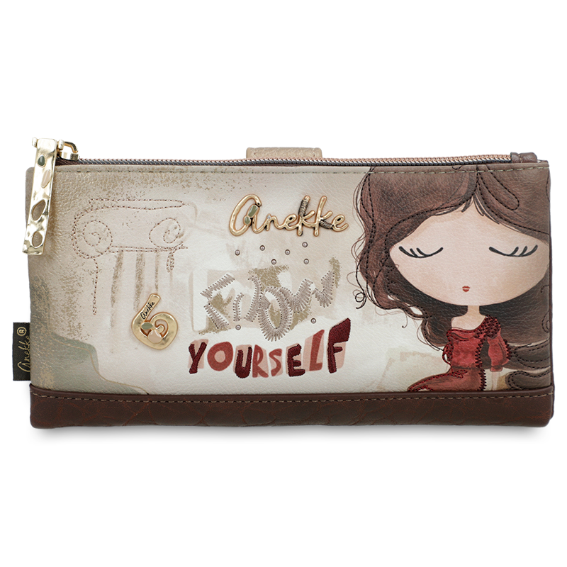 Portfel damski Anekke, duży z miejscem na zdjęcia i zabezpieczeniem RFID, brązowy, 42709-906