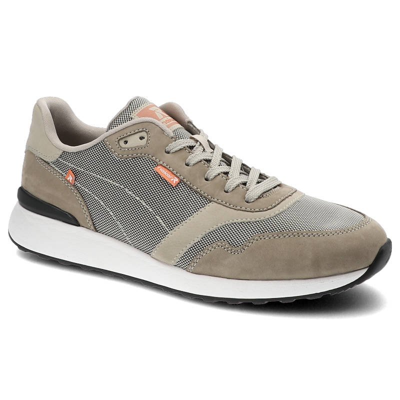 Sneakersy damskie Rieker, tekstylno-zamszowa cholewka sportowa sylwetka z klasycznym sznurowaniem, grey, 07602-42