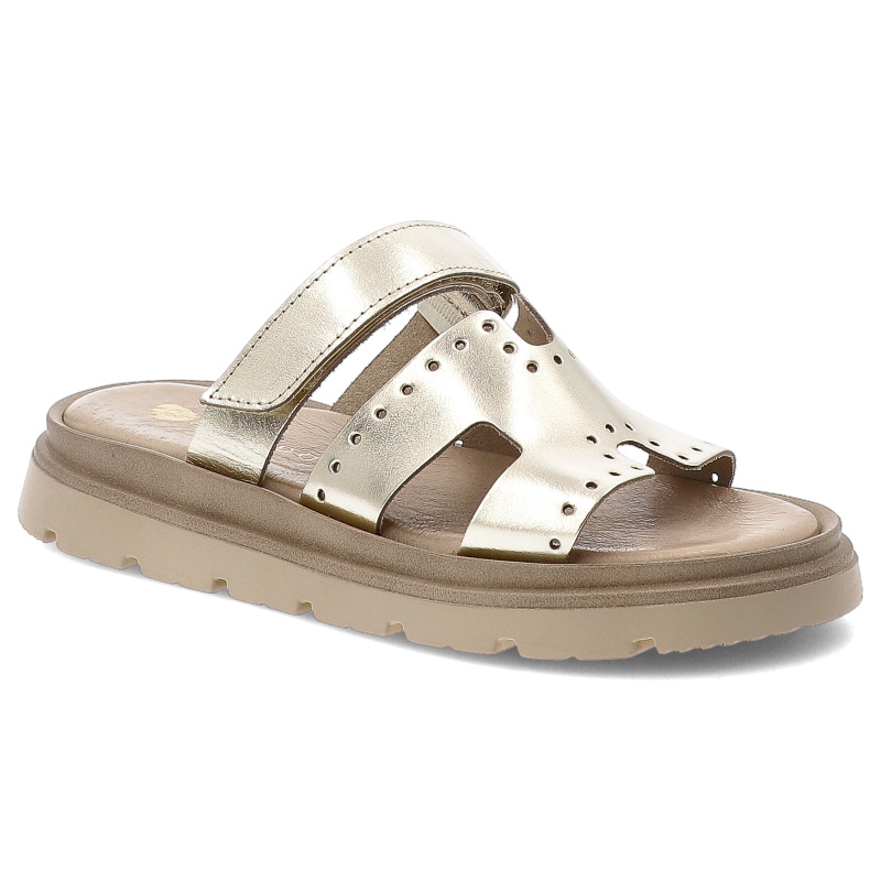 Złote Klapki Armodo Modne Obuwie Damskie