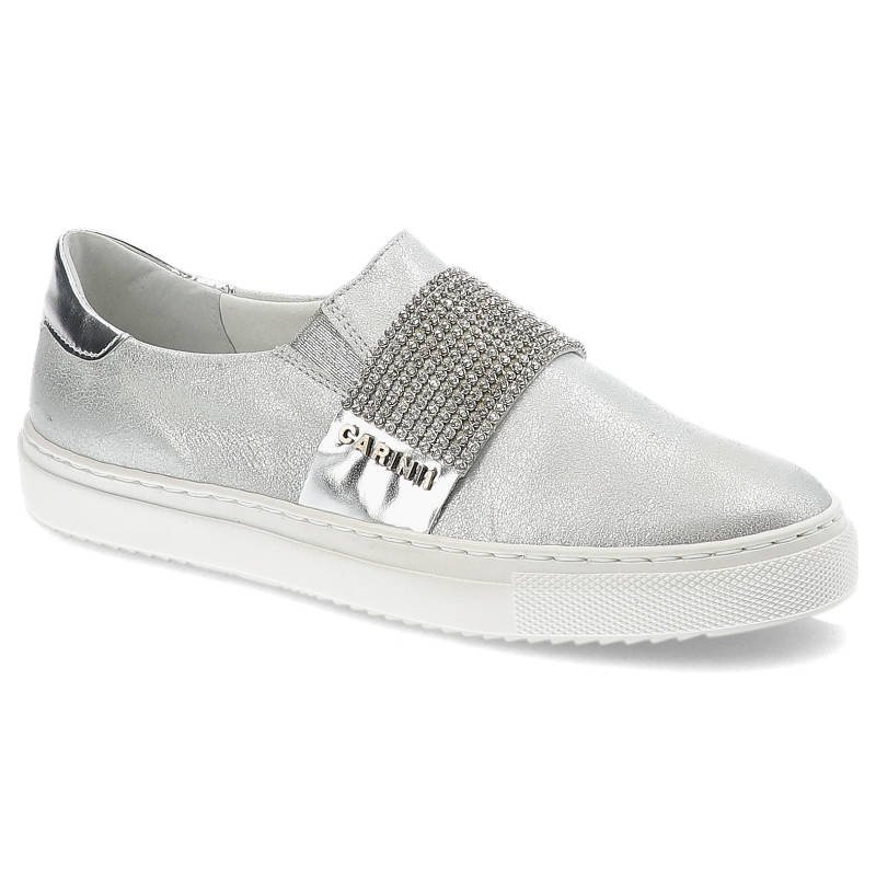 Półbuty damskie Carinii, skórzane i wsuwane, srebrne, B3934_G57-000-000-C25