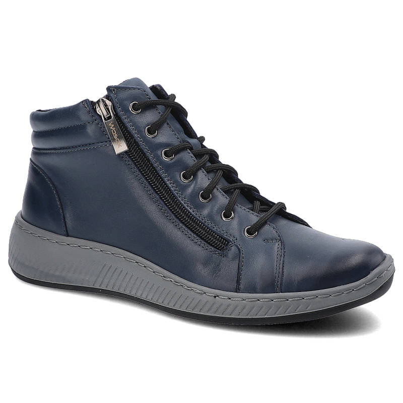 Botki damskie Wasak, naturalna skóra licowa sznurowana cholewka z bocznym zamkiem i elastyczna podeszwa, granatowe, 595