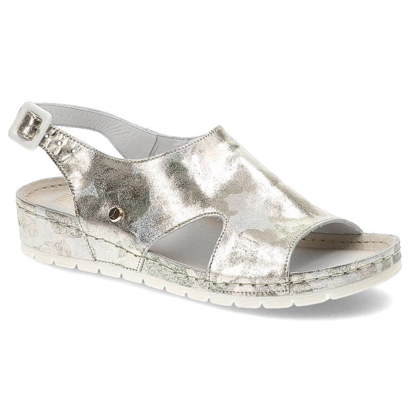 Sandały damskie Lemar, ze skóry naturalnej na niskim koturnie, złote, 50053