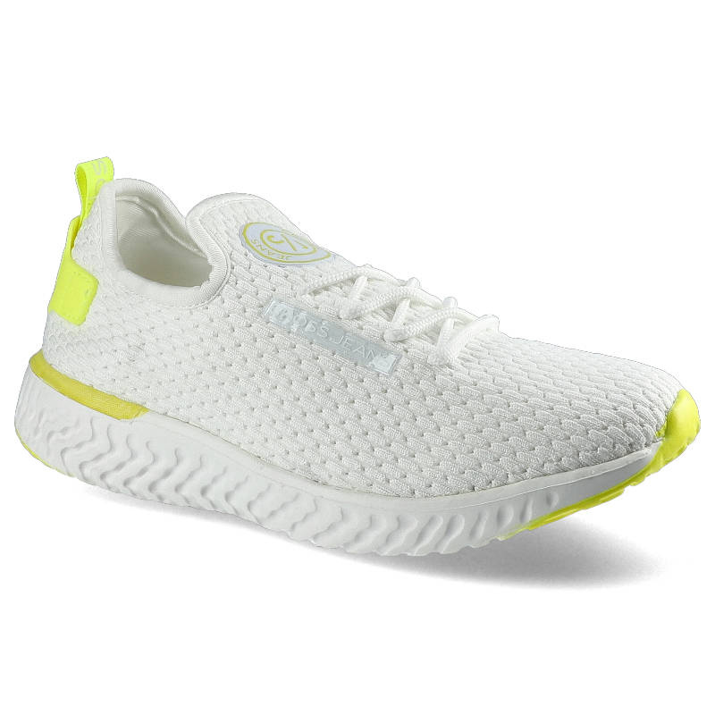 Sneakersy damskie Cross Jeans, materiał tekstylny o siatkowej strukturze w białym kolorze z elastyczną cholewką klasycznym sznurowaniem oraz lekką po