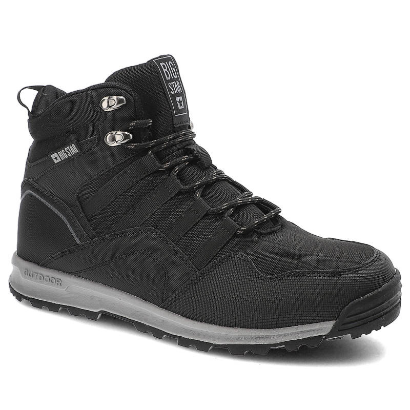 Trekkingi męskie Big Star, z materiału tekstylnego z wysoką cholewką klasycznym sznurowaniem na metalowych hakach, czarne, KK174371 906