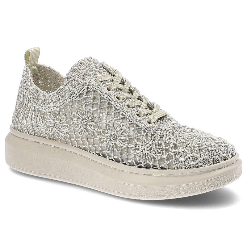 Półbuty damskie Artiker, tekstylna cholewka z ażurowym koronkowym wzorem klasyczne sznurowanie podwyższona platforma, beżowe, 50C1117