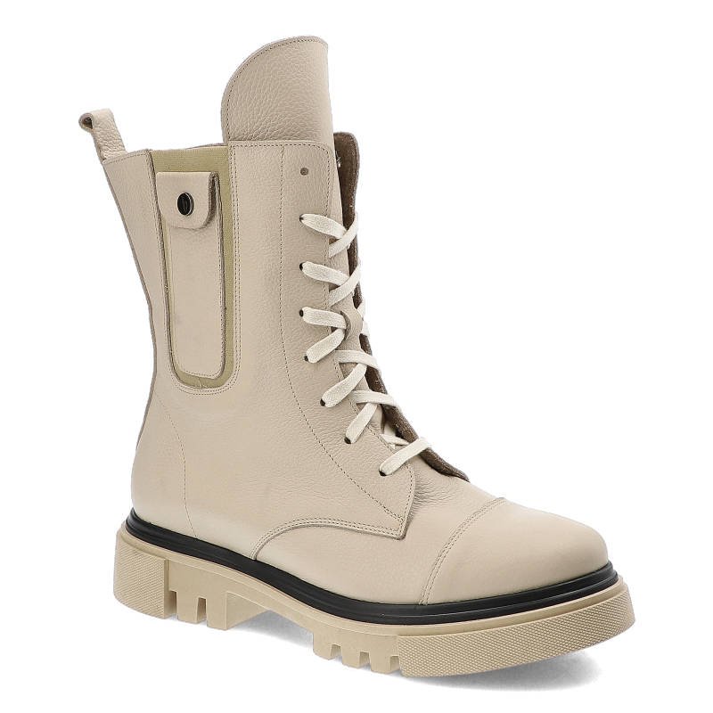 Botki damskie Blu, z naturalnej skóry licowej na grubej traktorowej podeszwie, beżowe, 109-7 G