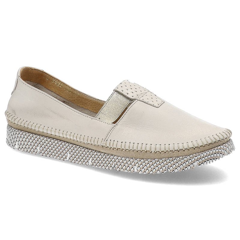 Półbuty damskie Maciejka, gładka cholewka o miękkim wykończeniu wsuwany fason bez zapięć elastyczna podeszwa, jasnobeżowe, 05432-22-00-5