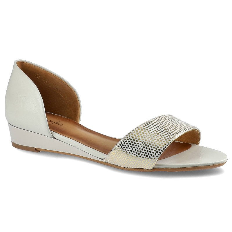 Sandały damskie Maciejka, skóra naturalna i na płaskiej podeszwie z minimalnym koturnem, ecru-złote, 01971-37-00-5