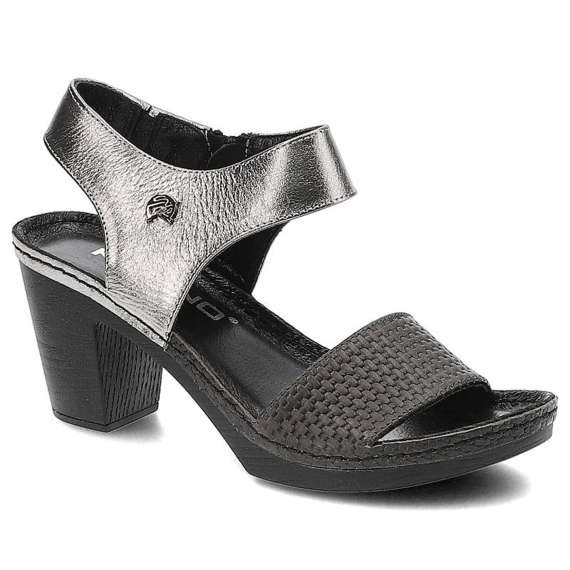 Sandały damskie Karino, Skóra naturalna na niewielkim obcasie, ciemnografitowe, 1725-146-P