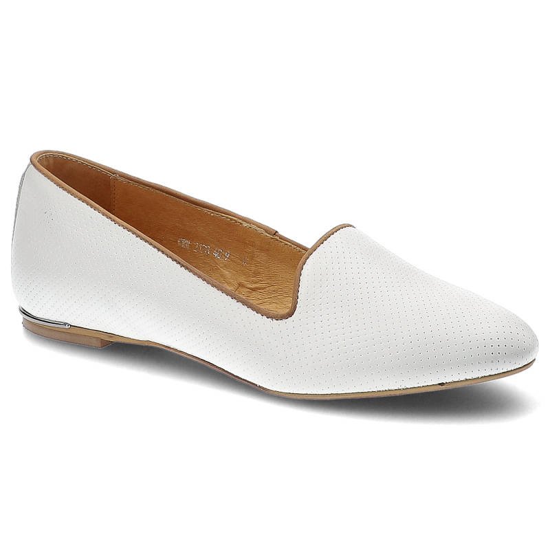 Baleriny damskie Carinii, skóra naturalna i na płaskiej podeszwie, białe, B2128_-967-528-000-846