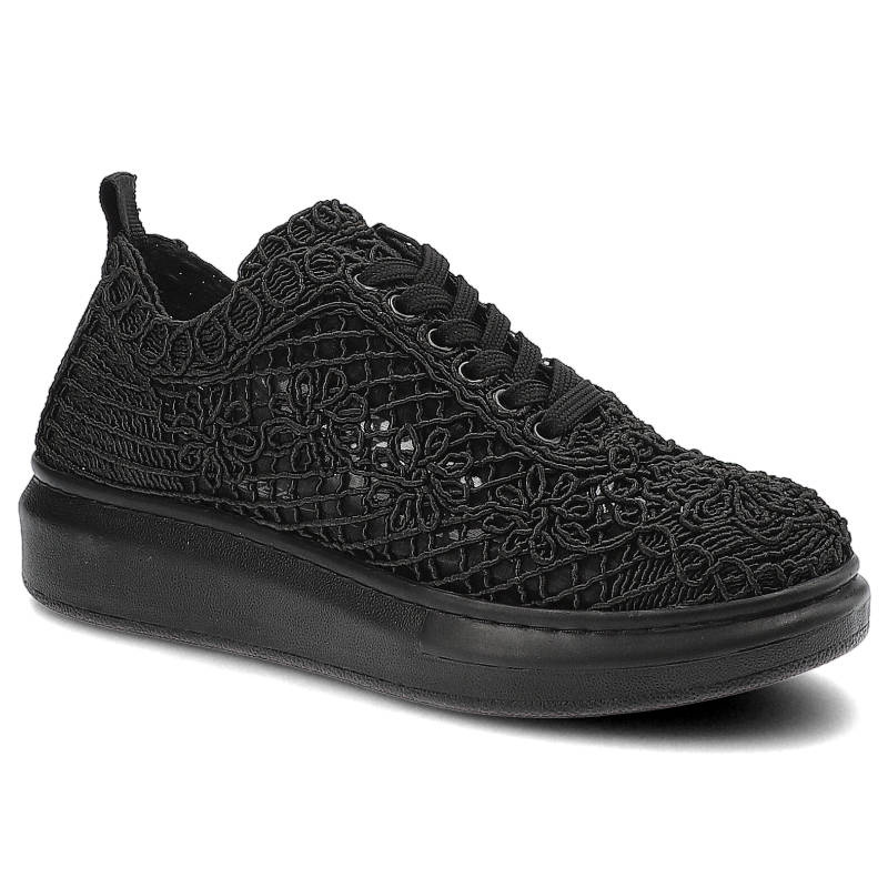 Półbuty damskie Artiker, tekstylna cholewka z ażurowym koronkowym wzorem klasyczne sznurowanie podwyższona platforma, czarne, 50C1114