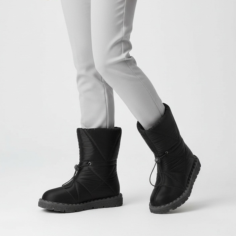 Śniegowce damskie Artiker, cholewka z pikowanego materiału z ociepleniem i regulacją na troczek gruba podeszwa z wyraźnym profilem, czarne, 51C0361