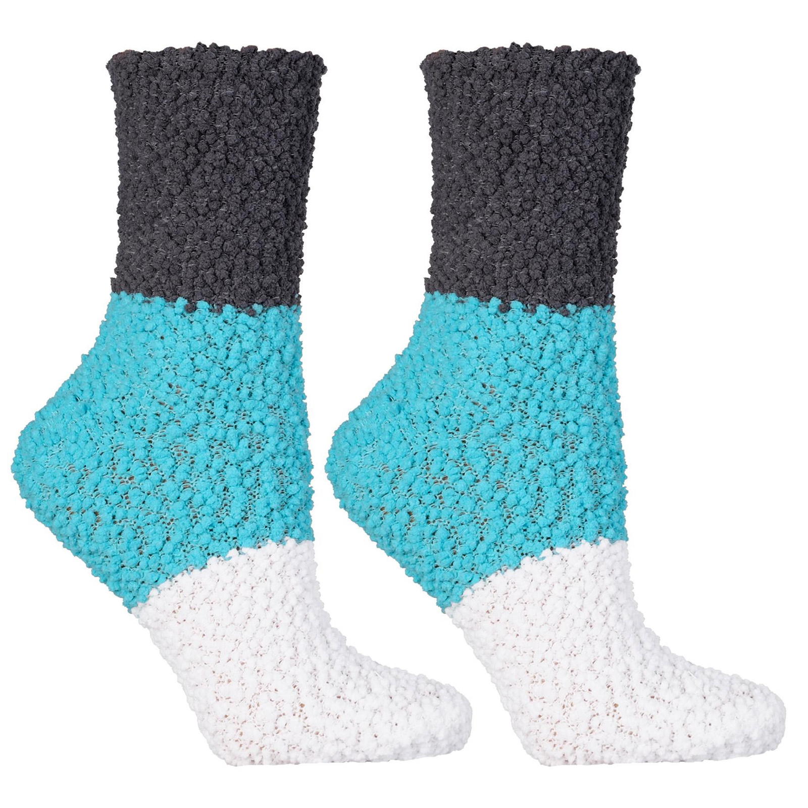 Skarpetki damskie Moraj, wysokie ciepłe zimowe i elastyczne, turkus-biały-szary, CDC400-519